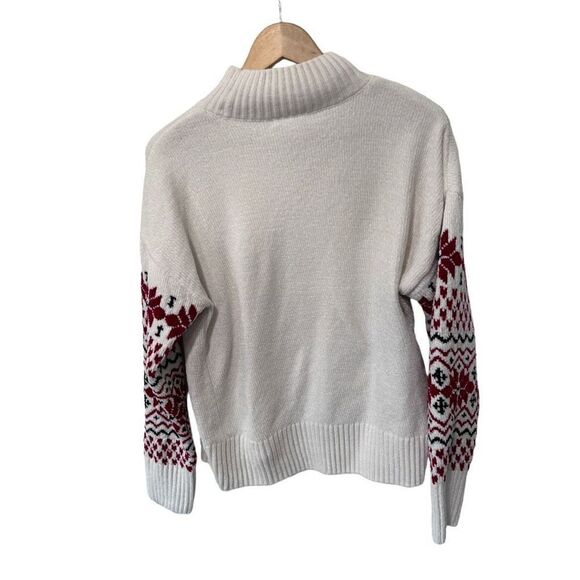 Christian Siriano White Christmas Argyle turtle Neck Ribbed Cuff Sweater Size L - Picture 8 of 13